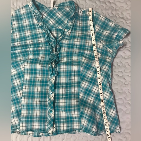 St John’s Bay Plaid Button-up Shirt, Teal - Picture 3 of 4